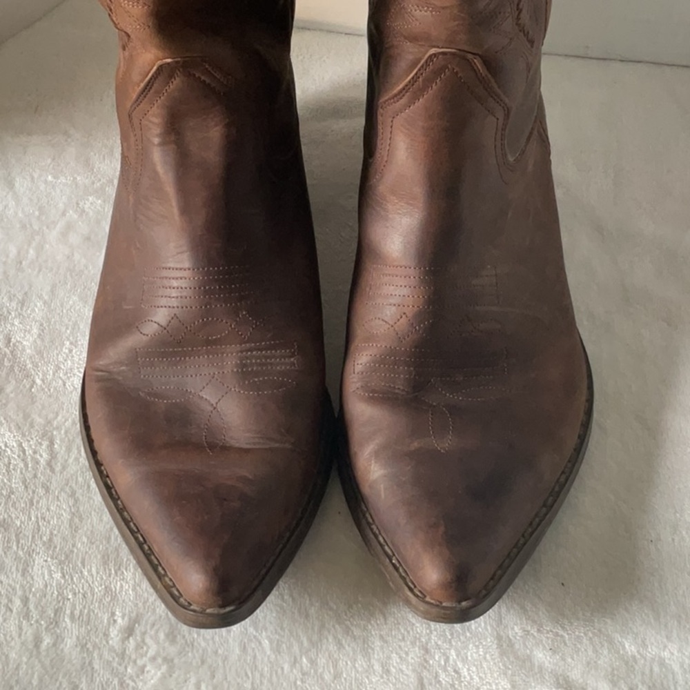 Men's Brown Leather Cowboy Boots - Picture 7 of 9